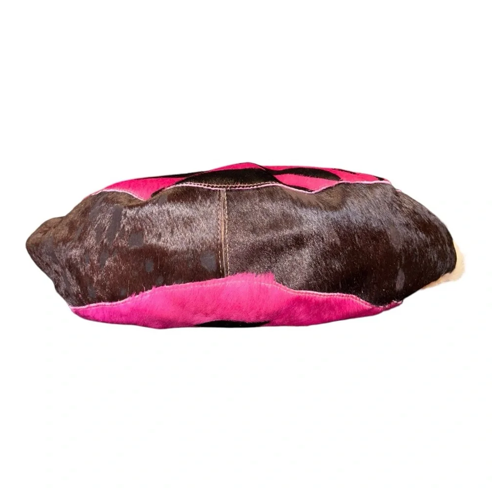 Fur-On Cowhide Western Shoulder Bag Pink & Black Zebra Print w/Leather Strap BP4